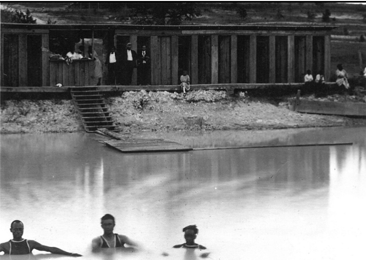 Historic photo of swimming scene associated with Dr. Evans Park and pool