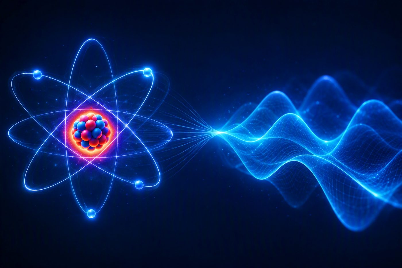 Diagram comparing an atom and a quantum wave