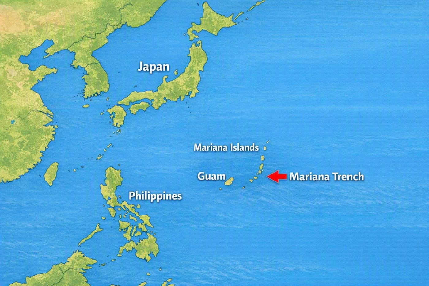 Map of the Mariana Trench in the western Pacific Ocean