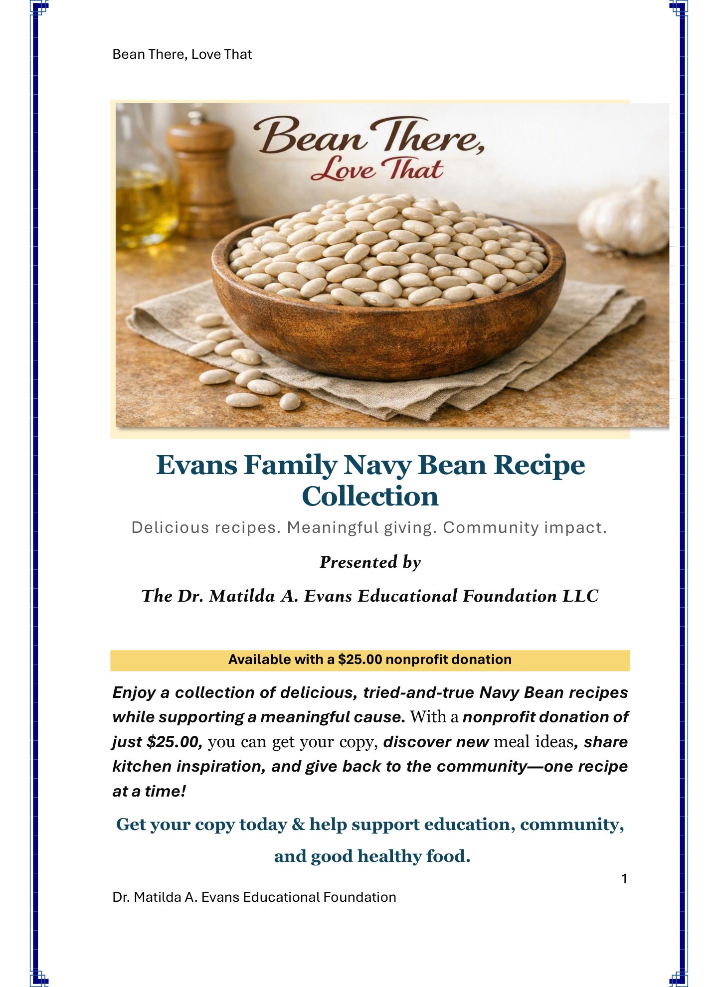 Cover of Bean There, Love That — Evans Family Navy Bean Recipe Collection.